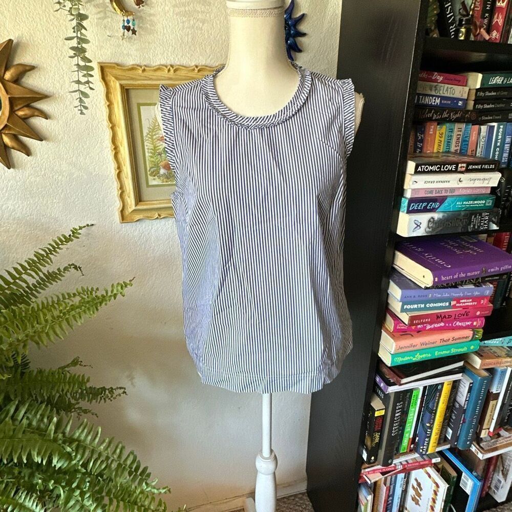 J.crew Size 6 Blue and white striped blouse sleeveless